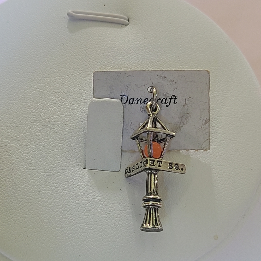 Danecraft Sterling Silver Gaslight Square Sq. Light Lamp Post 3D Charm Orange